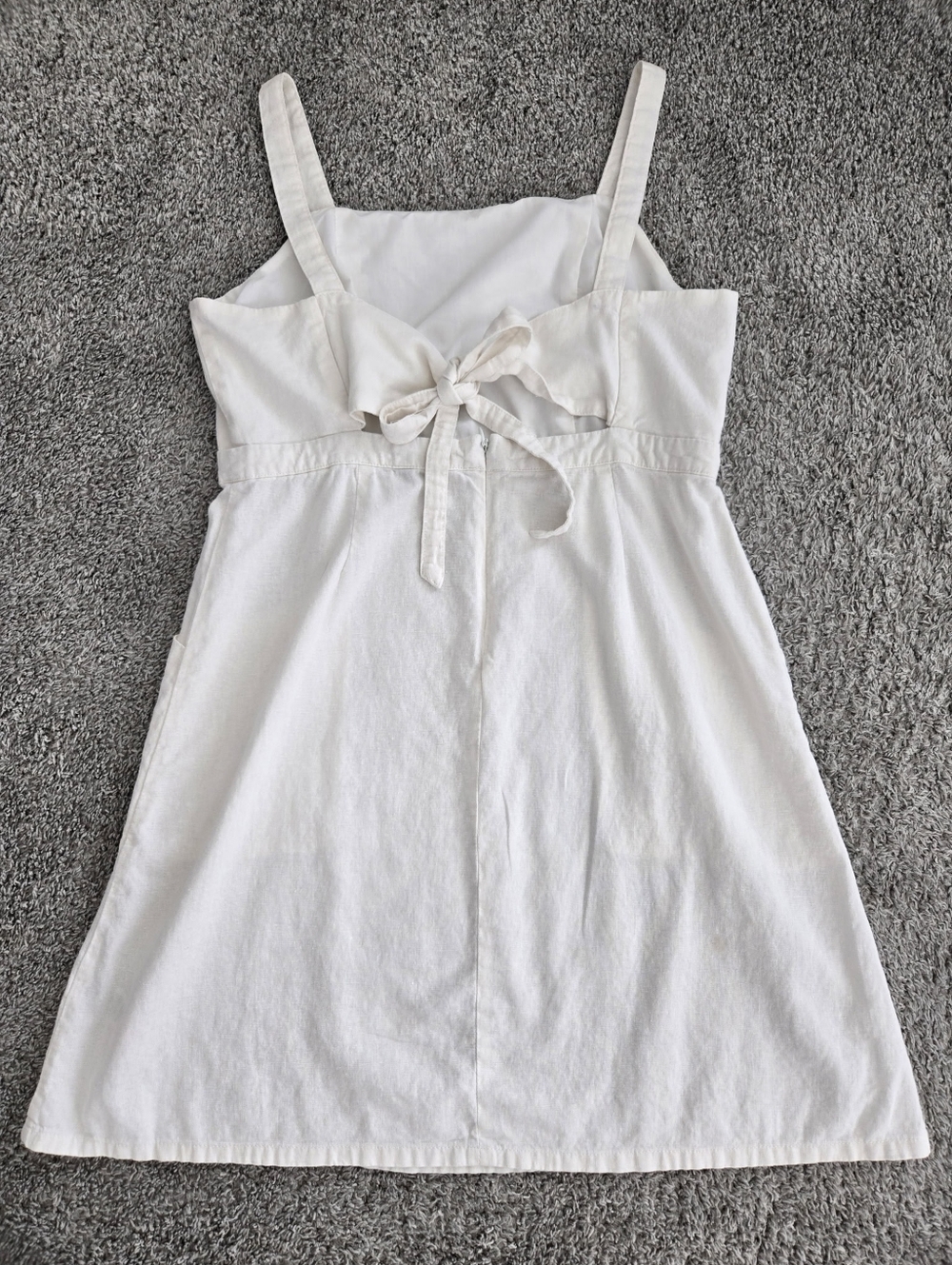 Dorothy Perkings White Linen Blend Apron-Style Patch Pockets Tie Back Size 12. - Picture 3 of 7